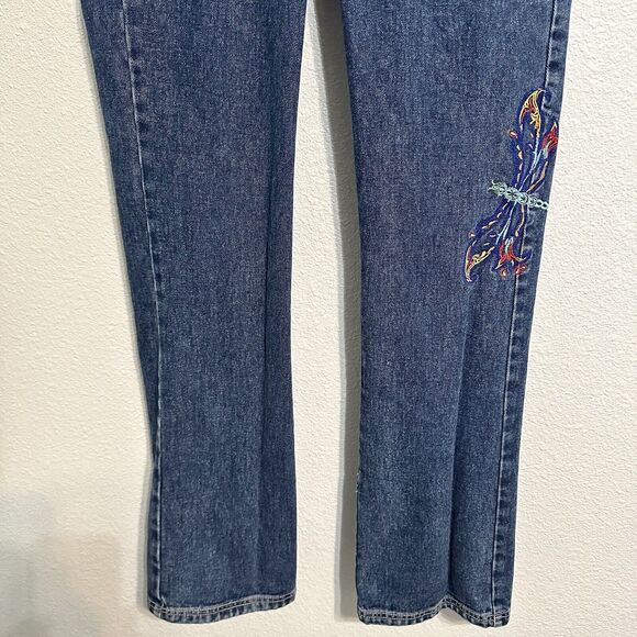 R.V.T. Jean Co Size 9/10 Womens Juniors Jeans Blue Straight Leg Embroidered Y2K - Picture 4 of 16
